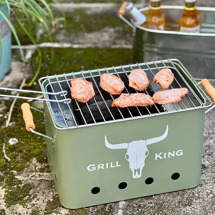 Camping Mini Grill Squad Bucket Shape Barbecue Grill Outdoor Charcoal BBQ Grill