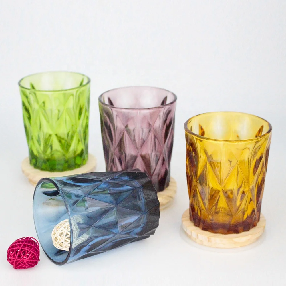 LANGXU promotional Custom  7 oz 8 oz colourful Diamond geo cut unbreakable wine water shot glass cup drinkware