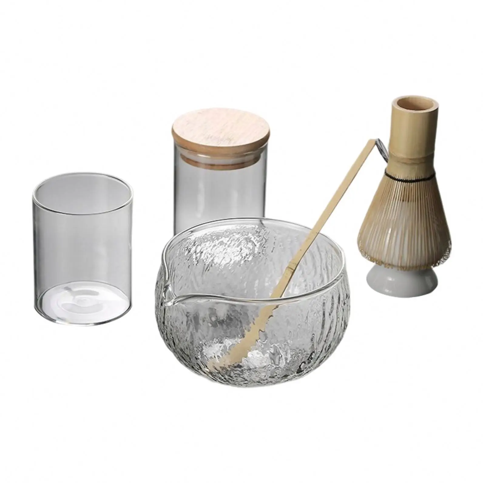 ESTICK Matcha Whisk Set Double Wall Glass Bowl With Pouring Spout Japanese Tea Ceremony Bowl Customize