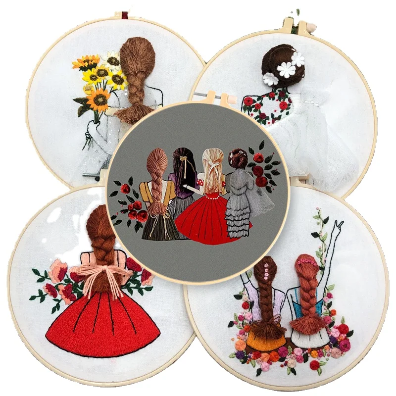 
DIY Stamped Embroidery Starter Kit with Flowers Plants Pattern Embroidery Cloth Color Threads embroidery kits 