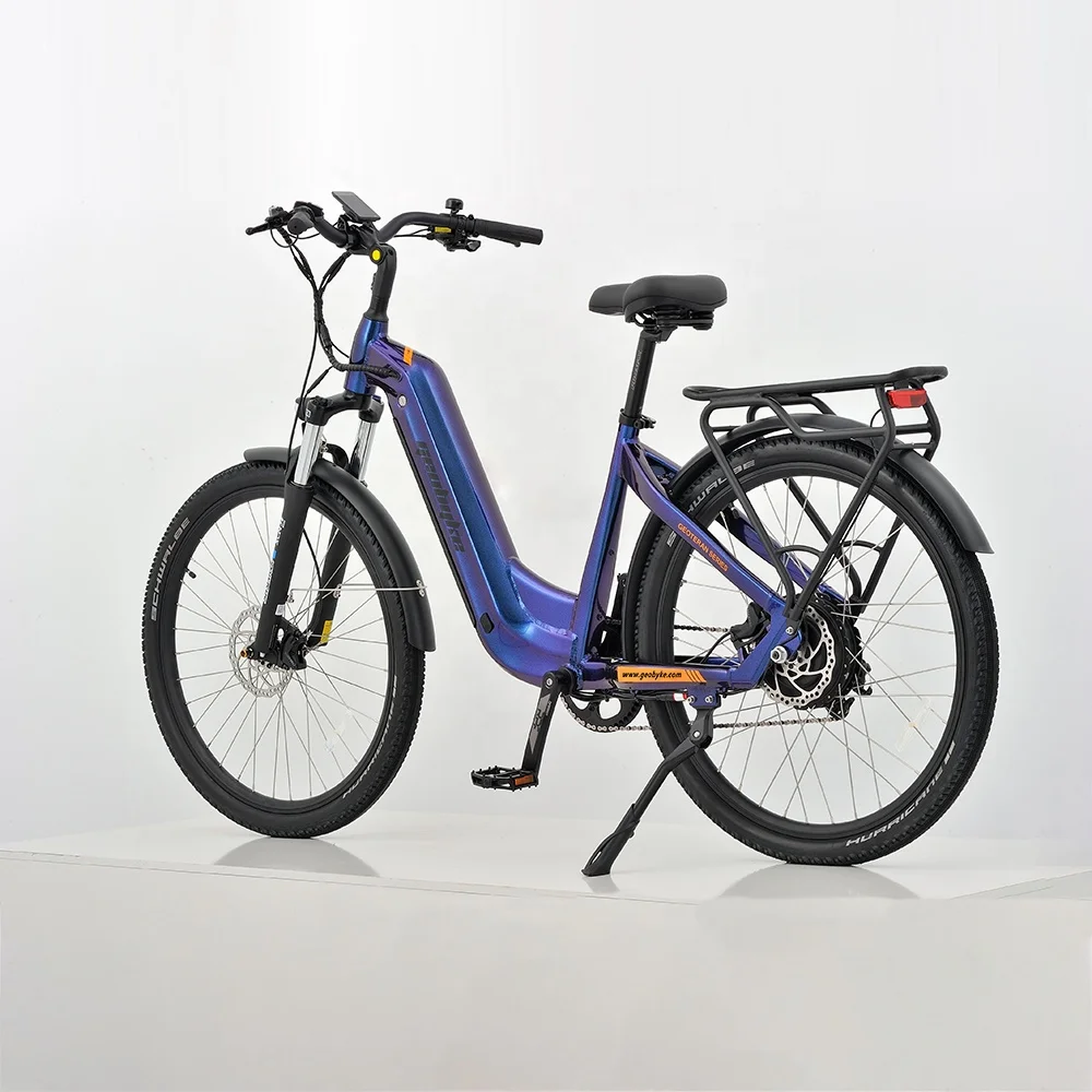 China Manufacturer Low Step Beach Cruiser E Bike Fat Tire Disc Brake LED Light Electric Hybrid Bike With Rear Rack