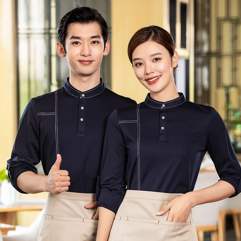 Wholesale Coffee Bar Restaurant Hotel Staff Long Sleeve Working Shirt Custom OEM Logo Catering Staff Uniform for Waiter Waitress