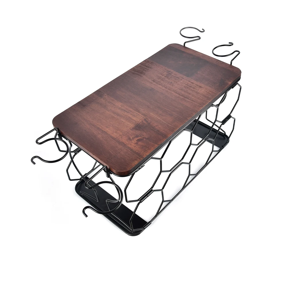Wholesale 8 Bottles Octagon  Desktop Folding Wine Rack Home Metal with Wooden Folding Wine Rack