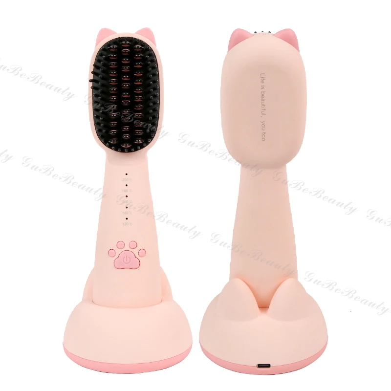 Gubebeauty cute pink best hair straightener brush hair straightener handy flat iron hair straightener for homeuse with FCC&CE