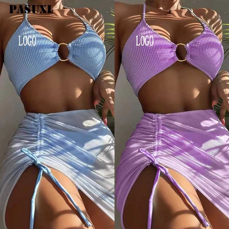 PASUXI 2024 New Swimsuit Custom 3 Pieces Bathing Suit Cover Up High Waisted Women Swimwear Beachwear