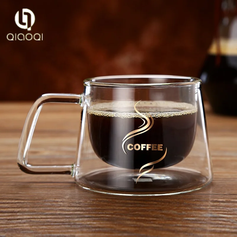 Hot sale custom high borosilicate coffee double wall glass cup with handle