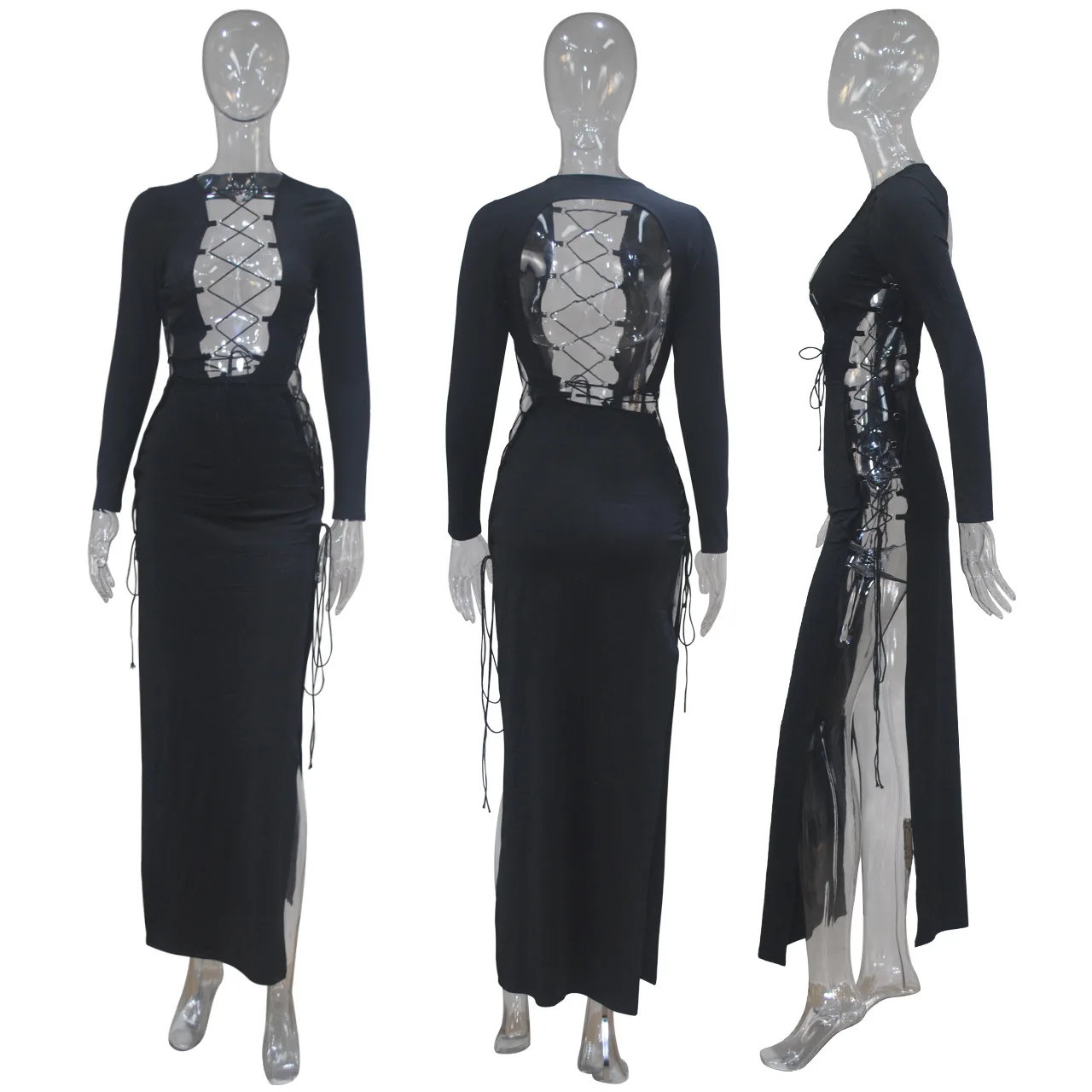 Женские Сексуальные облегающие платья с вырезом на боку, соблазнительное облегающее Летнее Длинное Клубное платье с вырезом на завязках