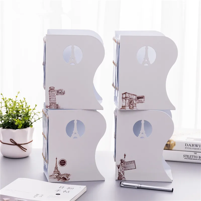 Wholesale Famous Architecture Bookshelf Metal Folding Metal Hollow Student Office White Book Stand Bookends