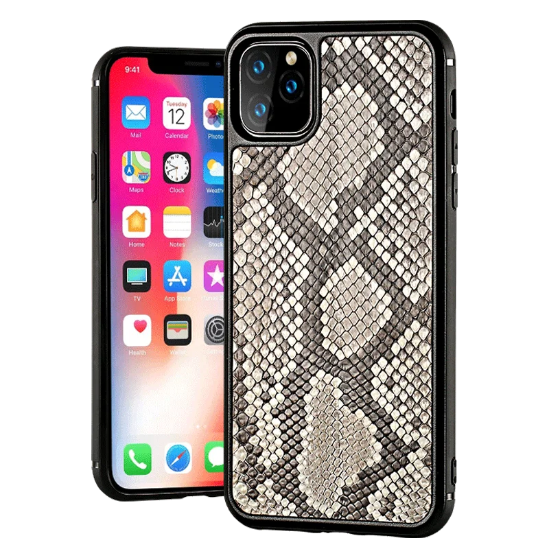 SUNDO 2021 Luxury Custom Real Python Grain Embossed Genuine Leather Cell Phone Case Cover for Iphone 11 12 Mini Pro Max 8 XR XS