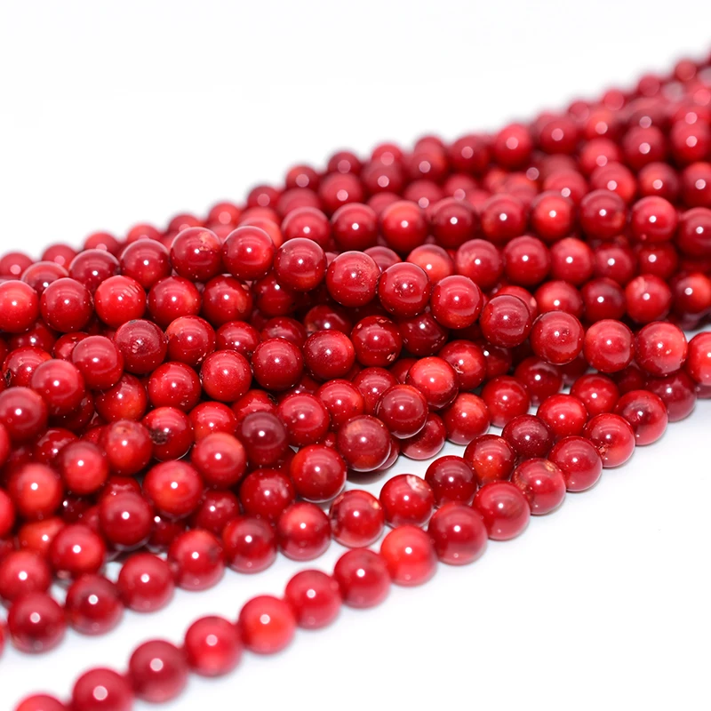 Factory Wholesale 6/8mm round Natural Red Coral Loose Gemstone Beads for Jewelry Making Strand 100% Natural Stone