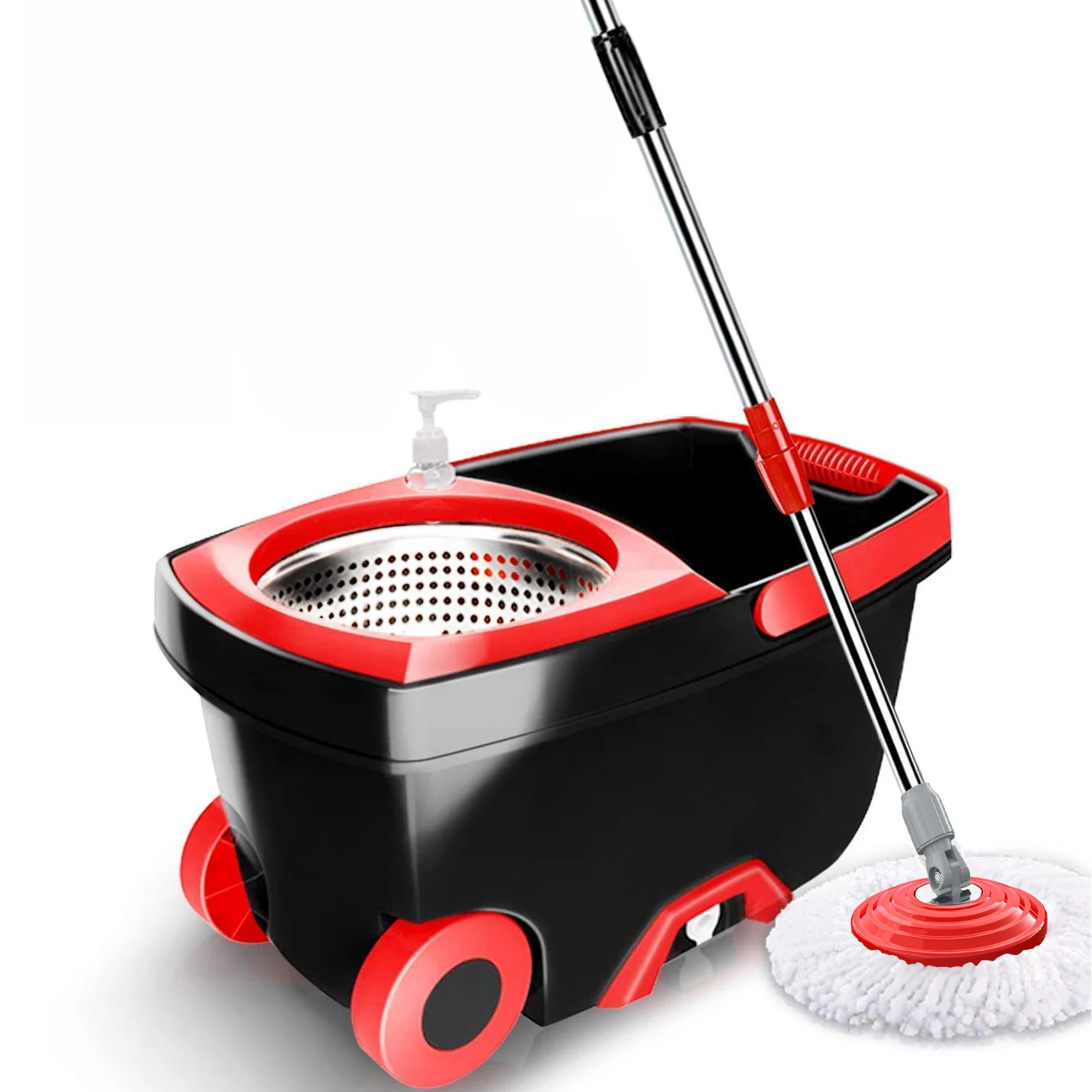 Customized LOGO Floor Cleaning Wringing Spin 360 Round Microfiber Mop with Stainless Twisted Pole Mop And Bucket Set