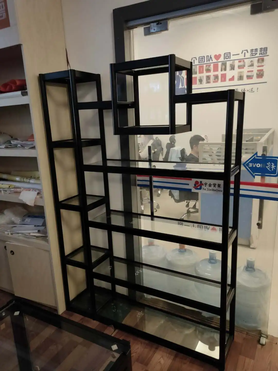 Customized new style high quality open aluminum and wooden book shelf for sale