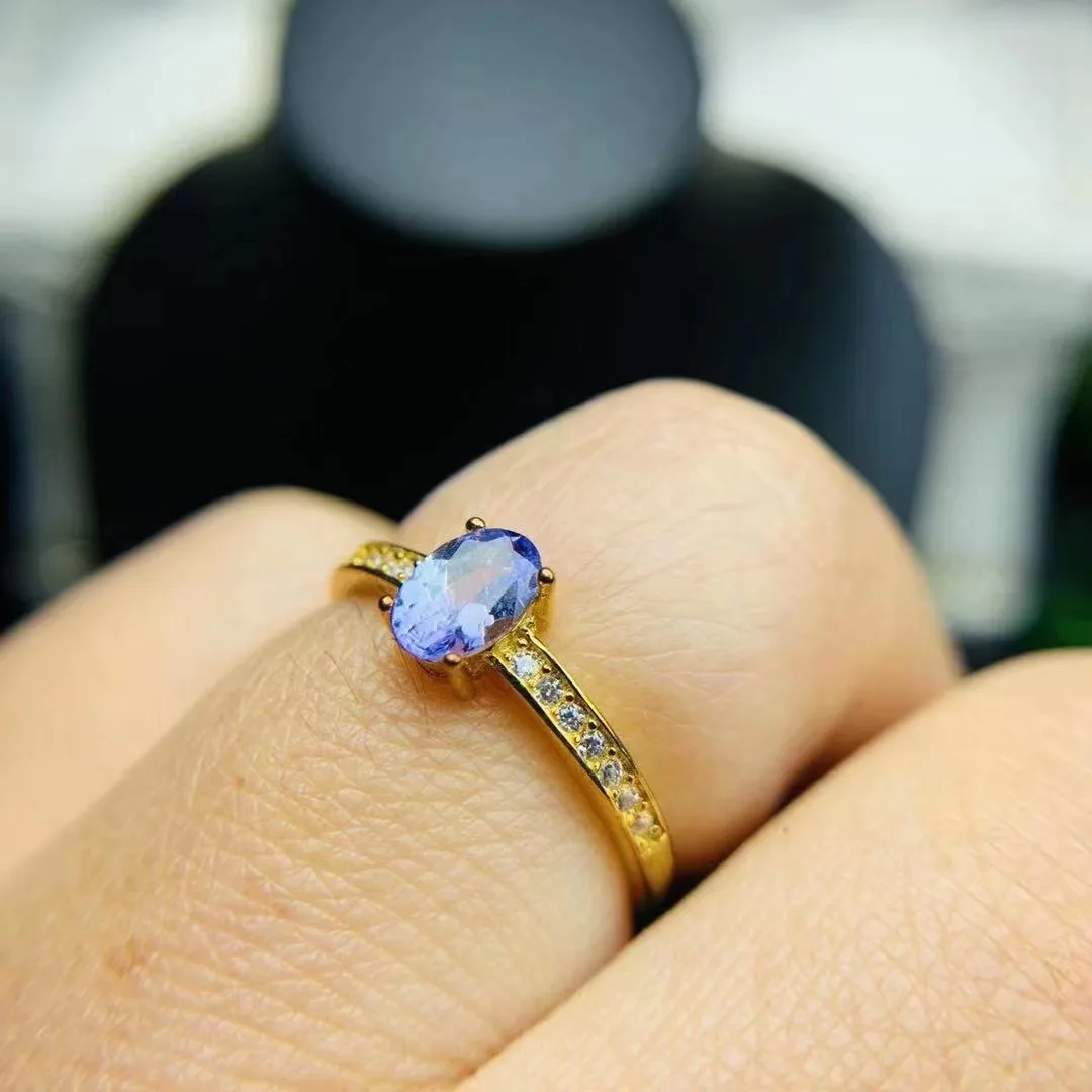 Wholesale Classic Fashion Gold Plated 925 Sterling Silver Natural Tanzanite Small Jewelry Rings
