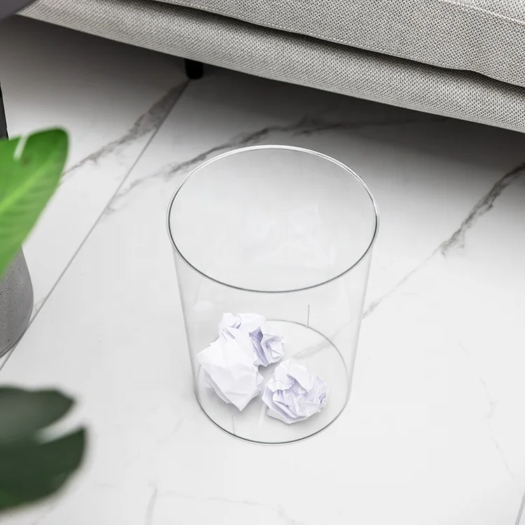 Household Bathroom Round Shape Large Capacity Transparent Plastic Trash Can Garbage Container