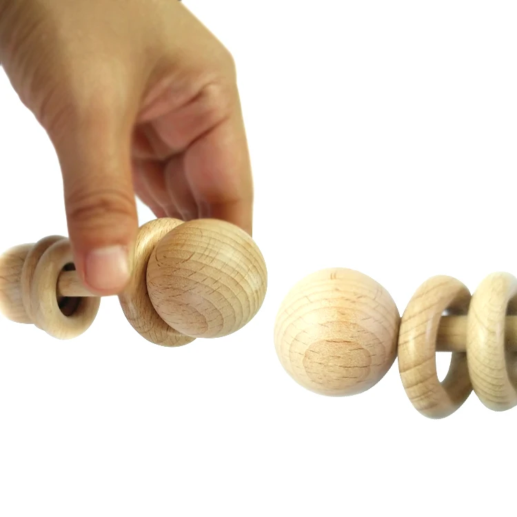 Custom natural beech wood  baby teether rattle toys for babies