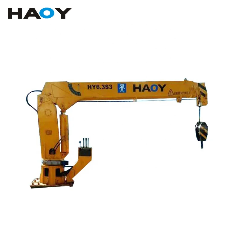 ship crane  hydraulic  straight telescopic boom arms harbor work 6.3 ton  220V pump station boat crane