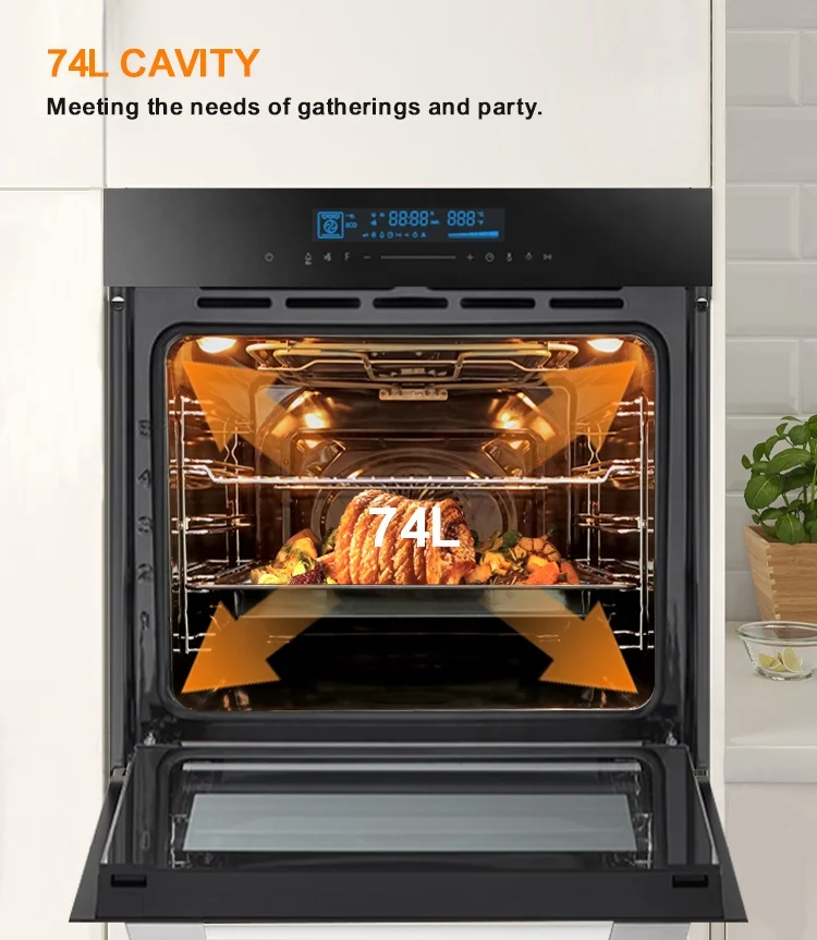 European Oven 220v Black glass Large size Led touch screen Wall Oven Home baking Built in Electric Oven