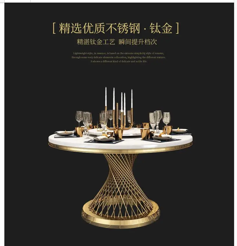 2020 top luxury soft parcel  hotel restaurant Round marble Dining table with turntable