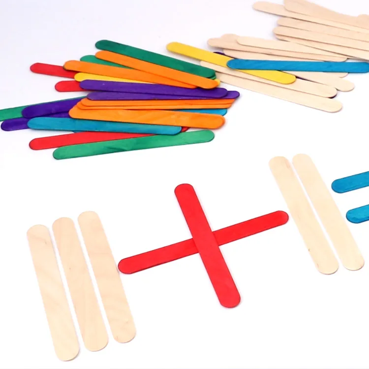 Foska Biodegradable Food Grade 18MM Width Rainbow Colorful and Natural Wood Craft Sticks for Popsicle Ice Cream Sticks