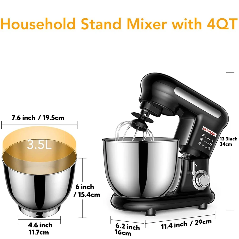 1000W 3.5L Multifunction Electric Stand Mixer Robot Kitchen Accessories for Baking and Food Dough with Plastic Housing