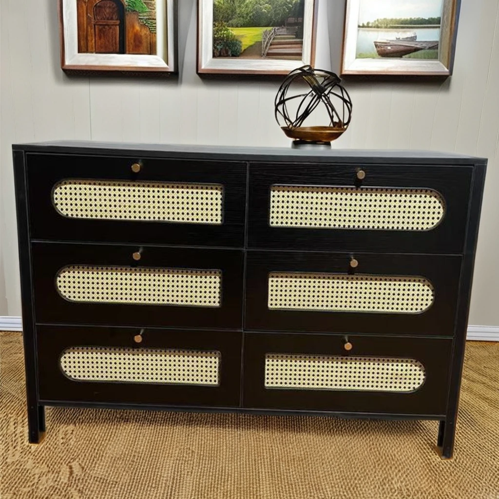 Rustic Style Corner Rattan Cabinet Showcase  Wooden Furniture for Home School Apartment Dining Living Room