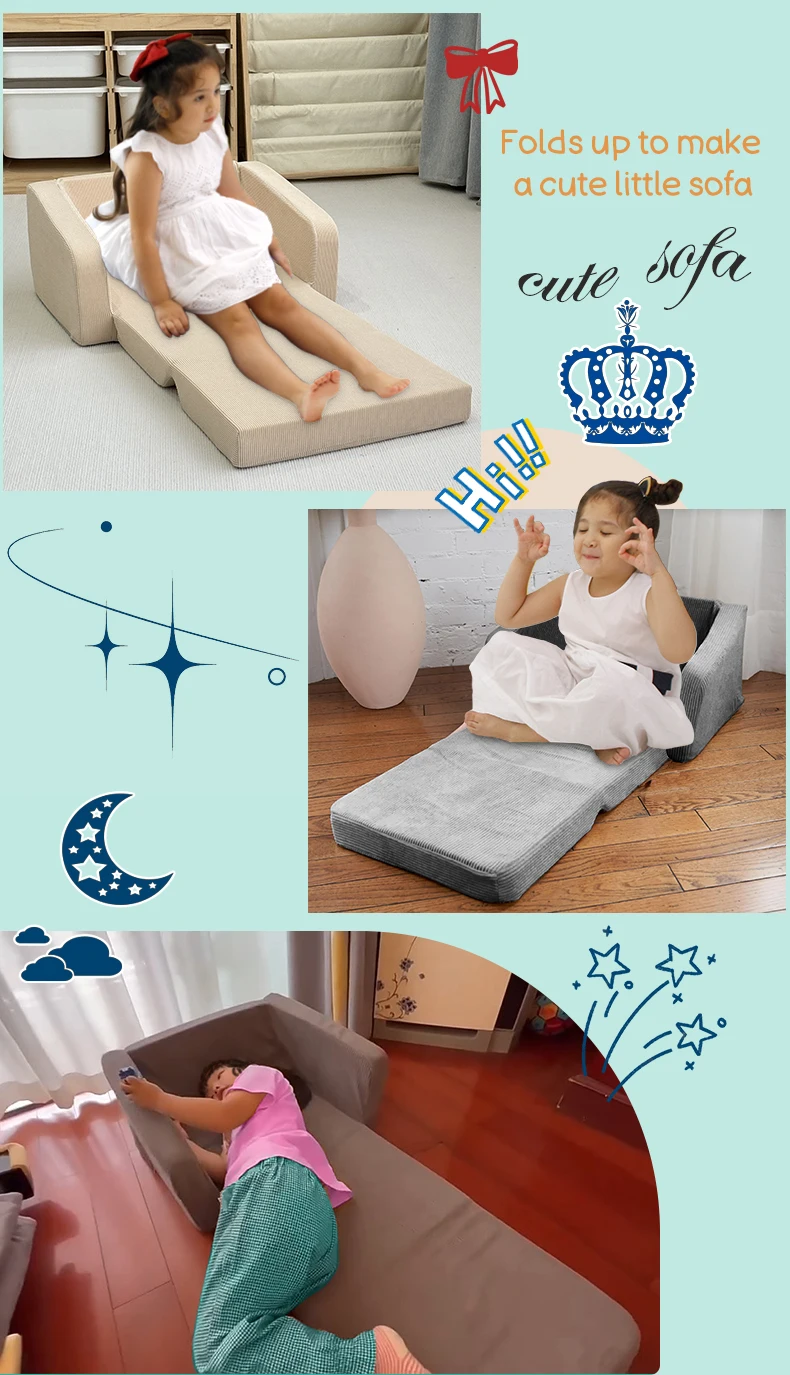 2 In 1 Soft Foldable Kids Room Sherpa Chair Bed Wholesale kids sofa baby seat sofa for Children