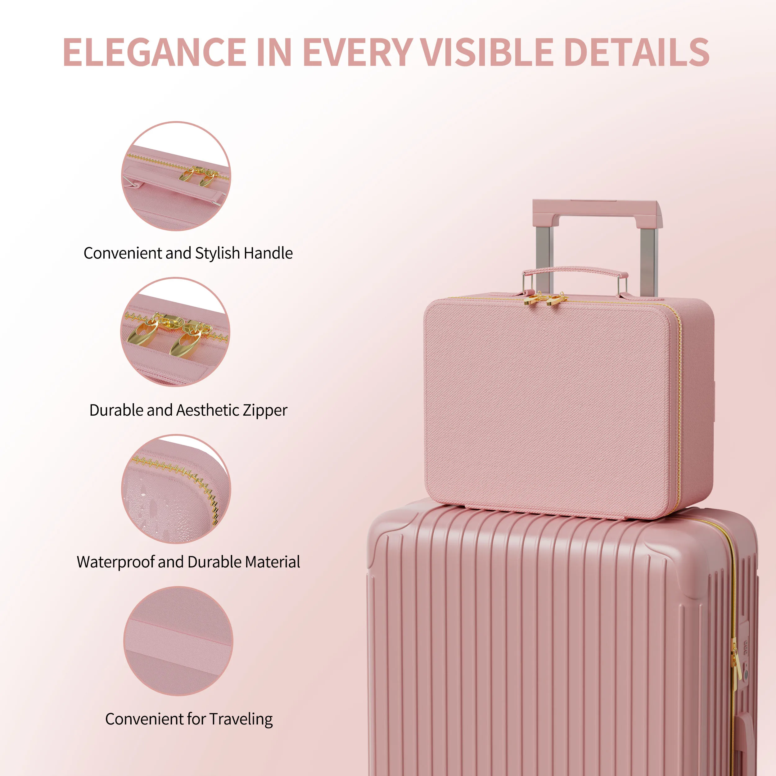 Pink Type-C Charging Lighted Storage Pu Leather Custom Logo Make Up Cosmetic Travel Vanity Makeup Bag Case With Led Light Mirror