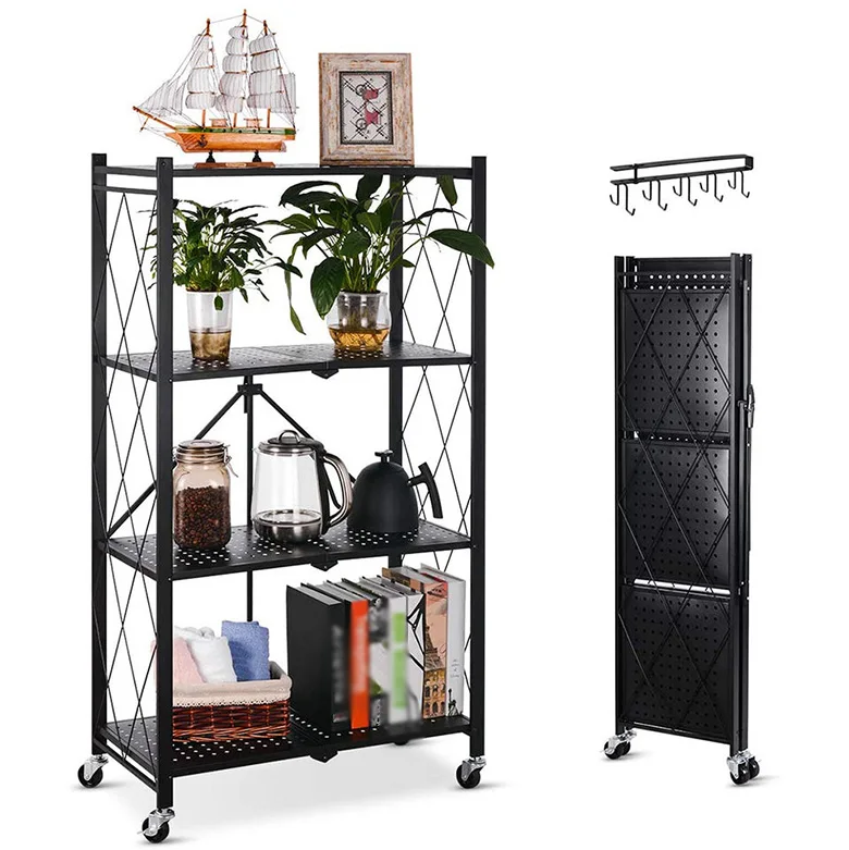 Space Saving Folding Storage Rack Kitchen Storage Holders Bracket Rack Living Room Book Display Storage Shelf
