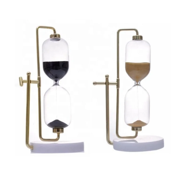 
New creative fashionable marble base sand watch metal rotating nice hand made 15 minutes hourglass sand timer 