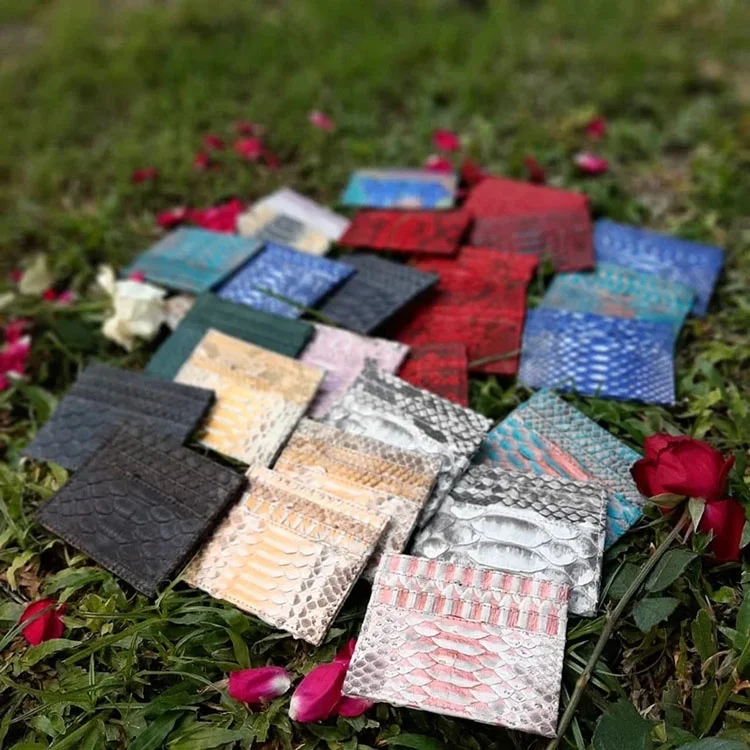 Custom Logo Simple Snake Leather Slim Leather Wallet Credit Card Case Sleeve PU Leather Small Python Card Holders