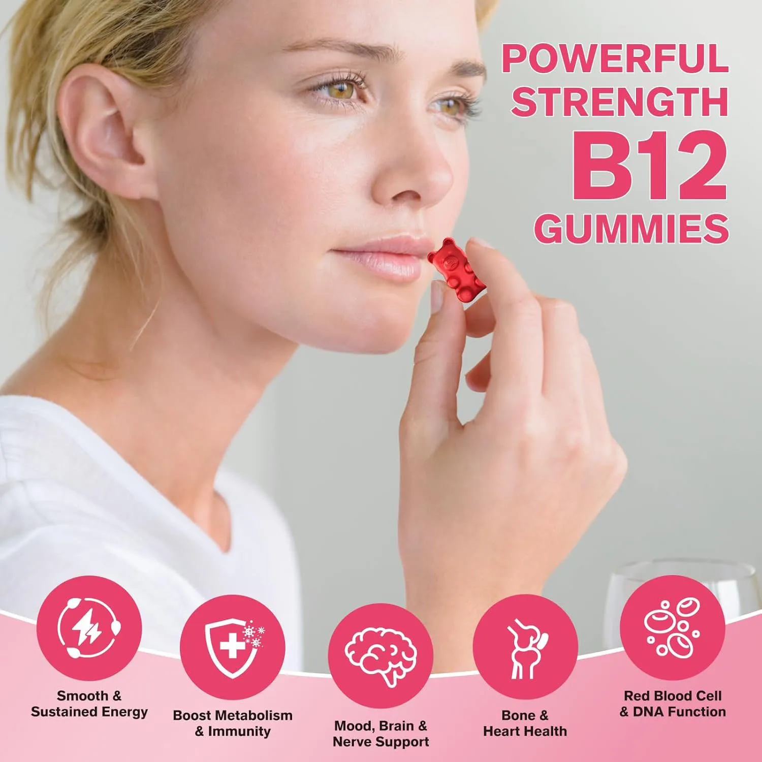 Vitamin B12 Gummies Sugar Free Iron with Vitamin B12 5000mcg Supplement Support Immune System