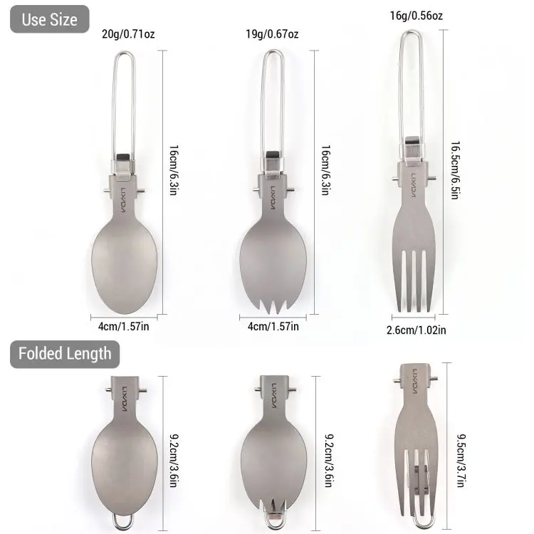 Camping Spoon Fork Combo Ti Salad  Lightweight Compact Camping Utensils Stainless Steel and Ti Acid Alkali Resistant Corrosion-R