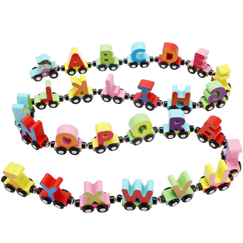 Hot Sale Wooden Train Set Magnetic Train Toys Cars Educational Alphabets Digital Set for Kids