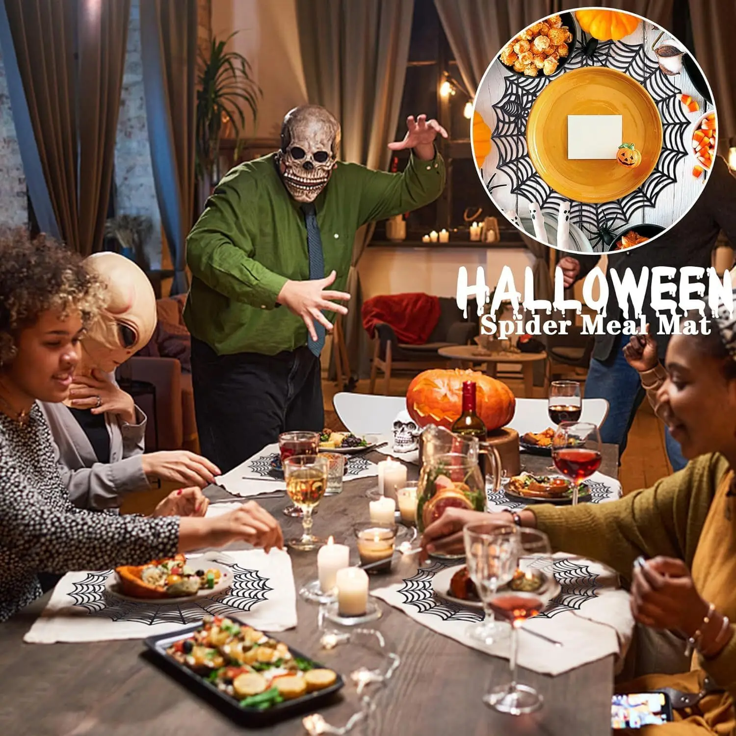 Factory Fast Ship Halloween Spider Web Round Shape PVC Placemat Halloween Table Decoration Placemats Insulation Mat