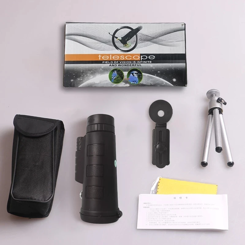 Telescope Monocular 40X60 Zoom Monocular Binoculars Clear Weak Night Vision Pocket Telescope with Phone Holder for Camping