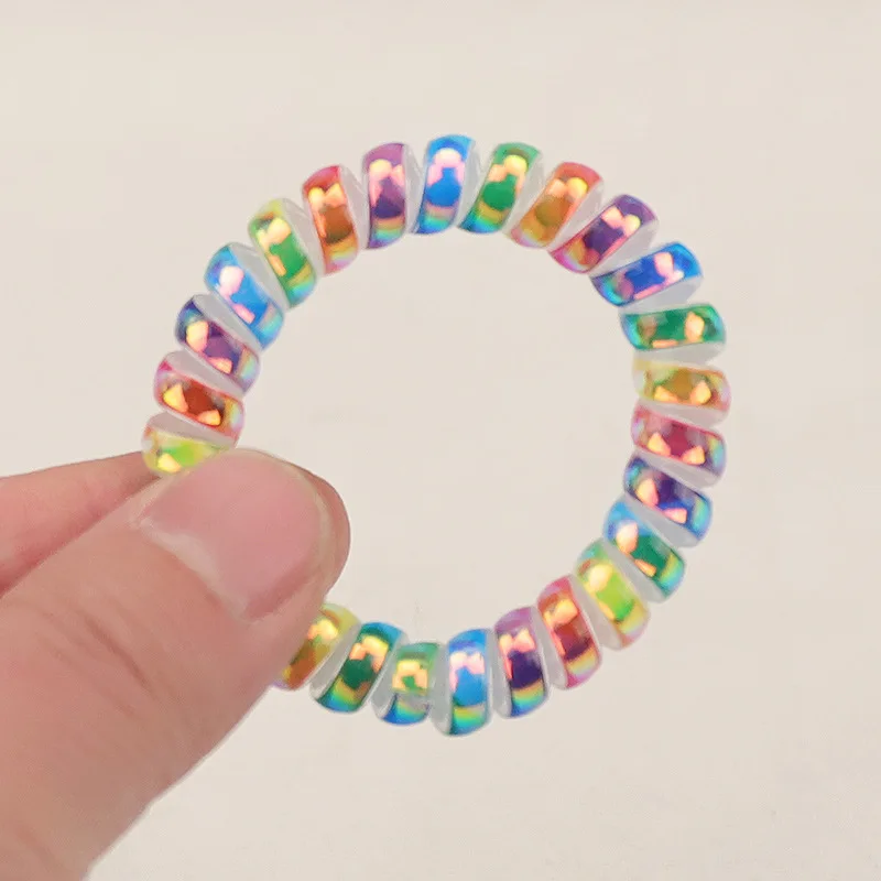 Iridescence Metallic Phone Cable Hair Band Leather Band Fashion Big Hand Ring Basic Hair Band for Women Young Girl Scrunchie