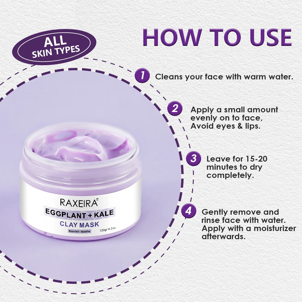 Wholesale Organic Eggplant Kale brightening face mask clay mask for face Pore cleaning
