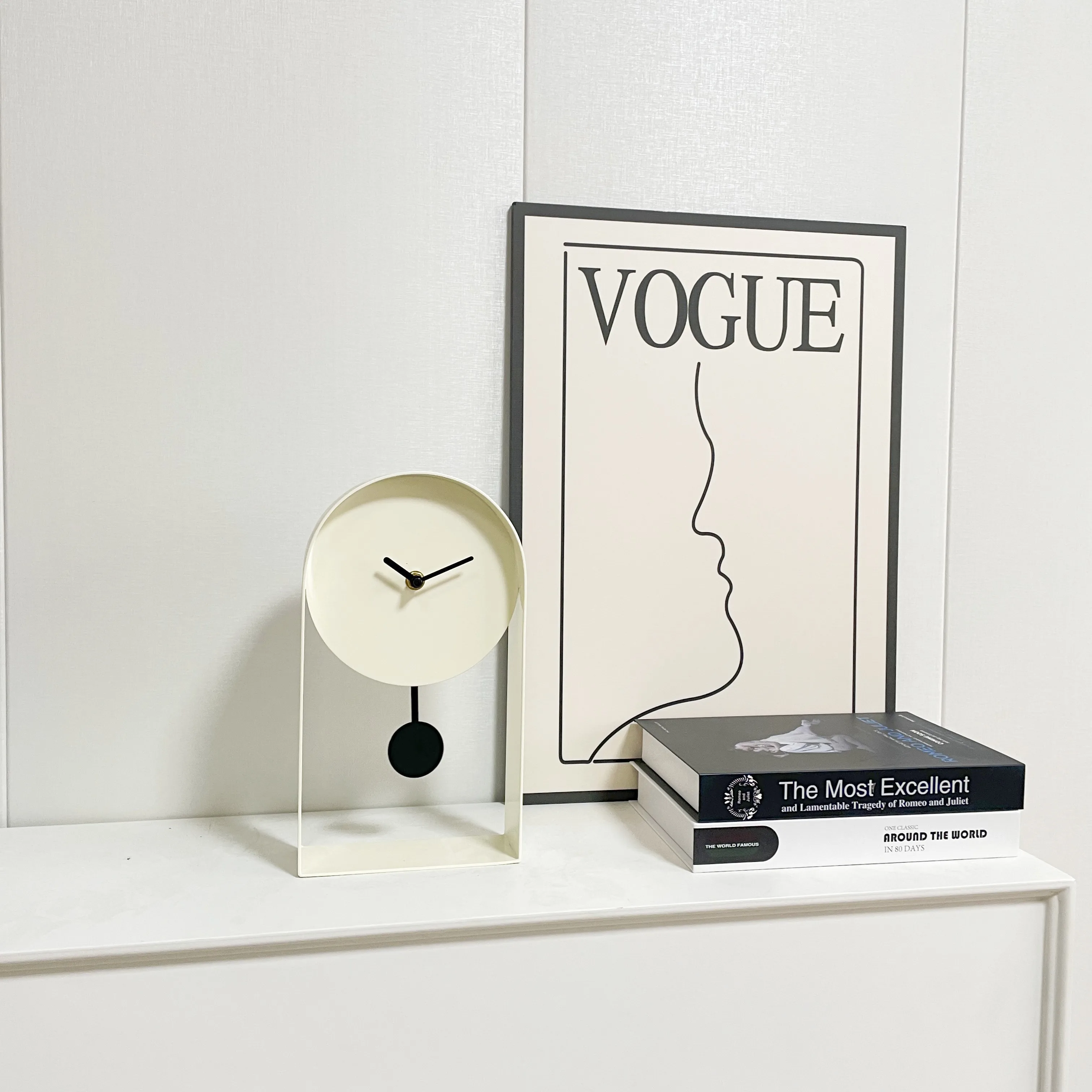 Arched Beige color Metal Pendulum Clock Non-ticking desk clock,table decor for Home Office 10.8'H Fancy Hot selling for gifts