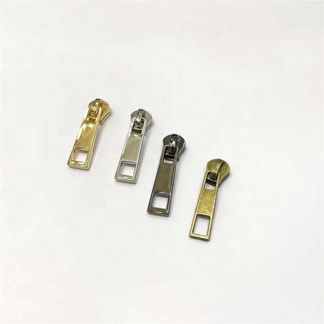 Custom zipper slider metal head for bags #5 plating custom metal logo metallic non lock zipper pull