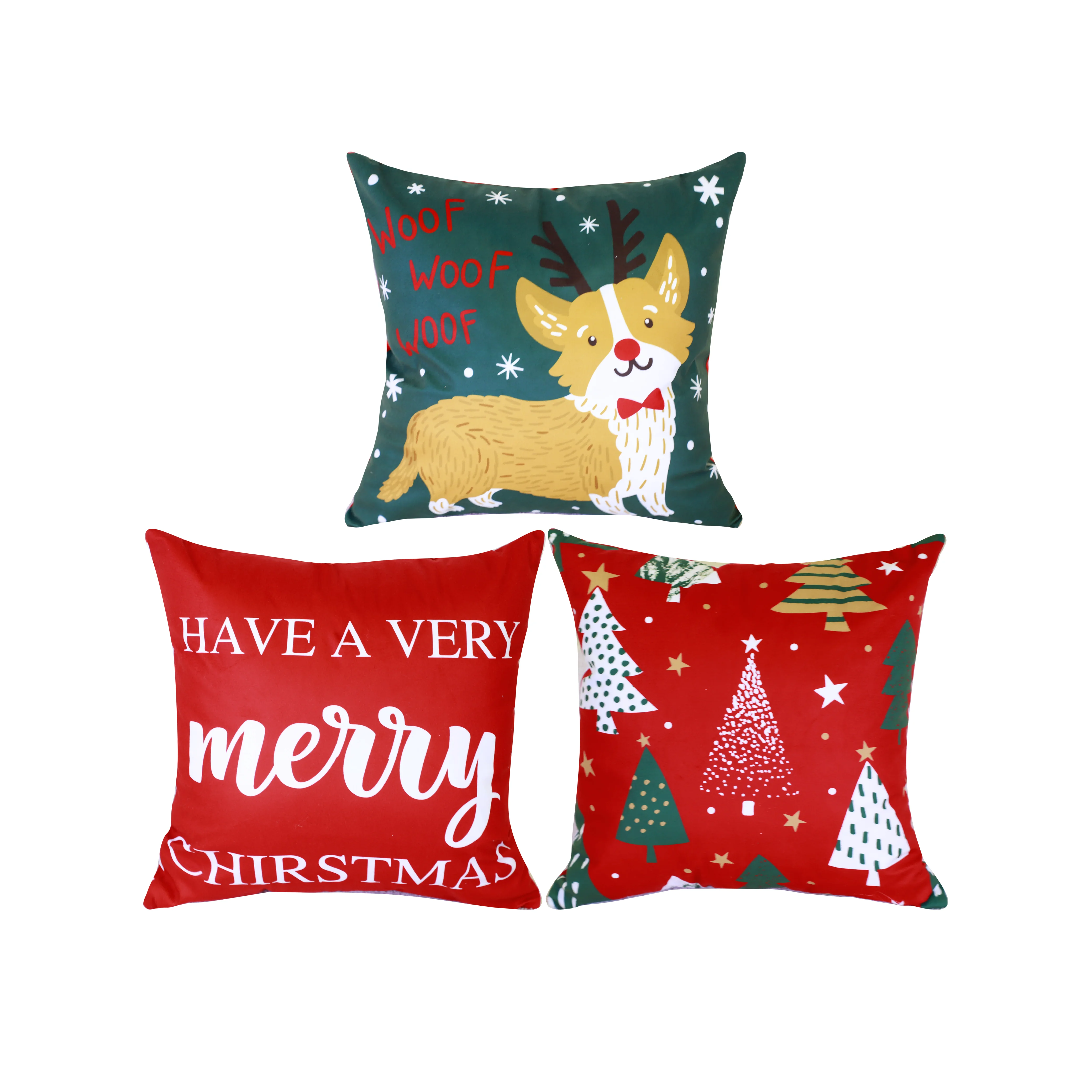 Merry Christmas Striped Elk Alphabet Printing Christmas Pillow Luxury Velvet Printed Pillow Cushion covers Recycled Polyester