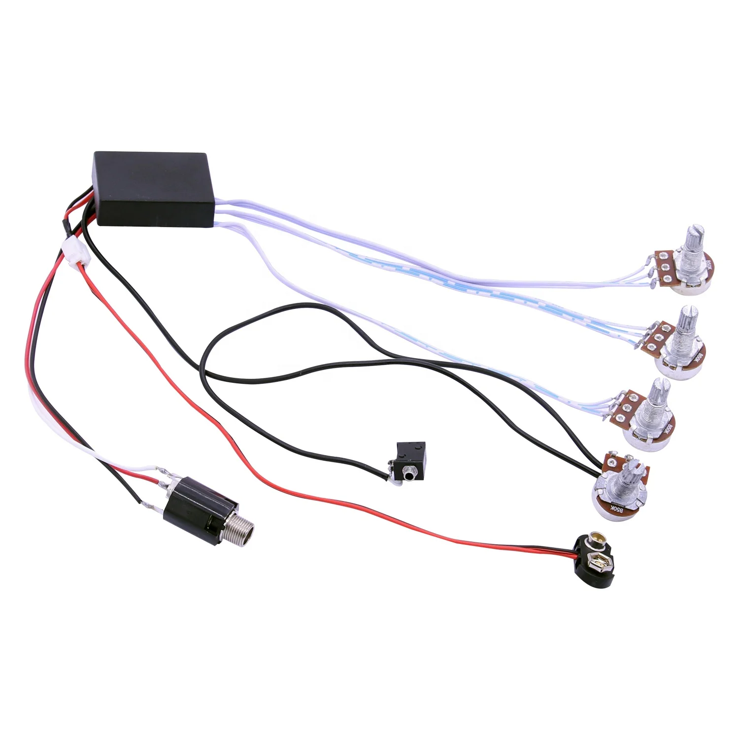 Customized 2 Band EQ Active Bass Pickup Circuit Wiring Harness Guitar Preamp With 2V2T Pots for 4 String Wooden Bass Guitar