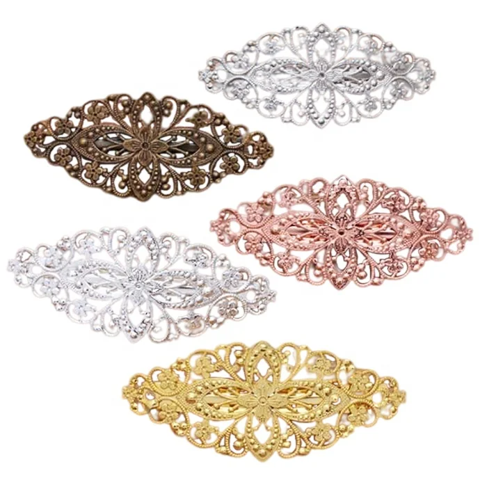 Copper plated 5-color metal hair clips, large hollow flower spring clips, retro fashion hair accessories