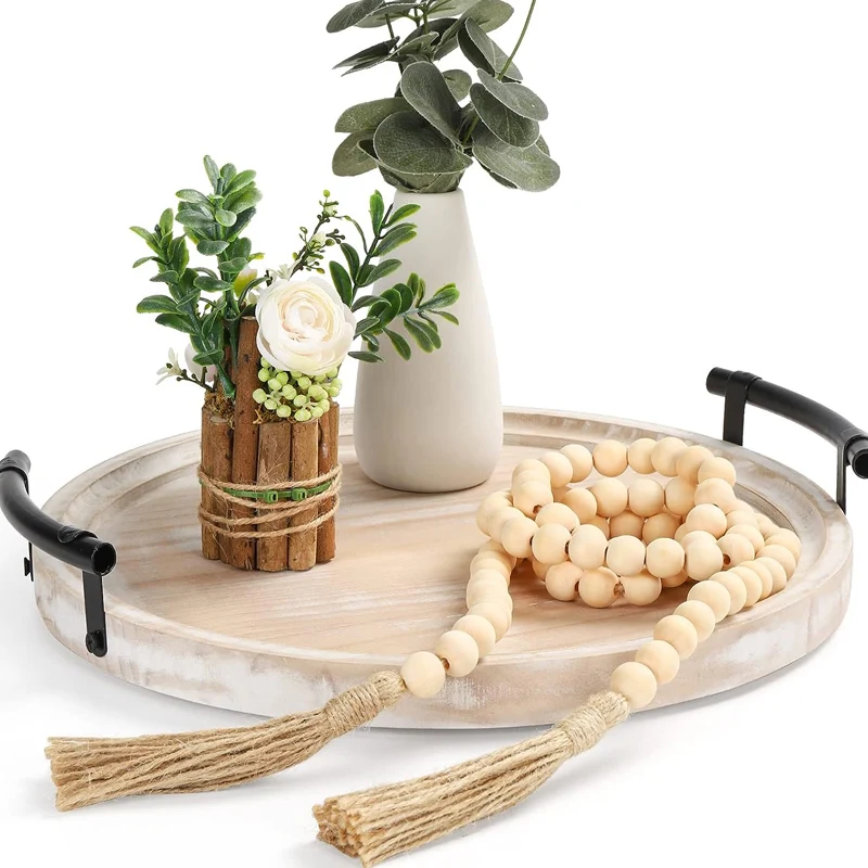 Home Decor decorative Wooden Round Wood Tray food tray vintage high quality Wood display storage kitchen serving Tray