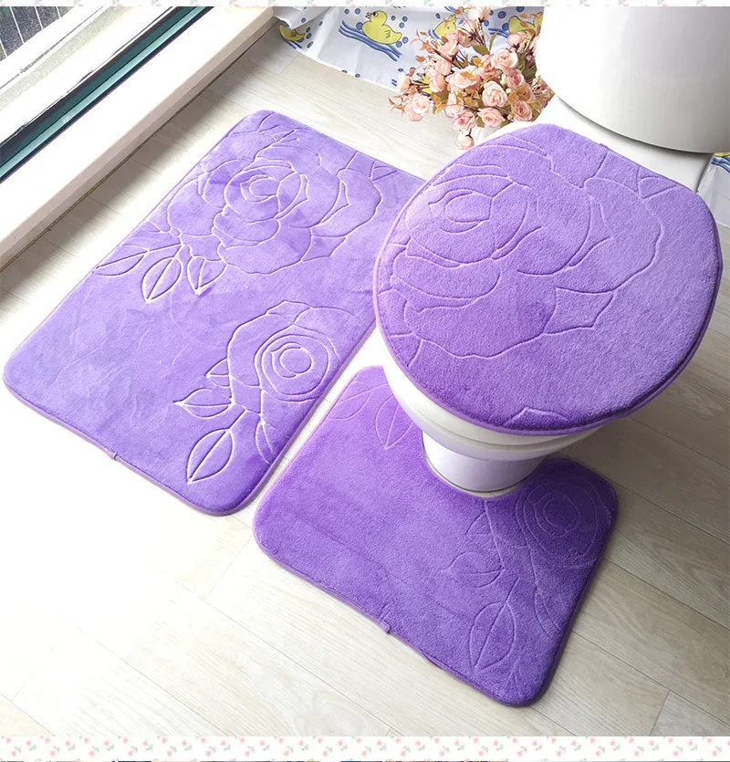 3Pcs/set Bathroom Mat Set Flannel Anti-Slip Kitchen Bath Mat Carpet Bathroom Toliet Rug Washable Tapete Banheiro