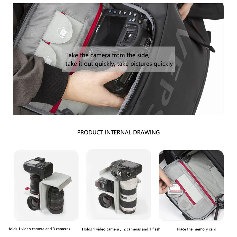 Professional Camera Polyester Photography Pack Digital Dslr Camera Custom Logo Waterproof Storage Camera Bag Backpack