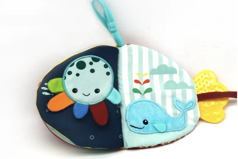 Fish Early Education Sound Interactive Fabric Animals Tails Baby Cloth Books Activity Crinkle Cloth Book Washable infant 0-3