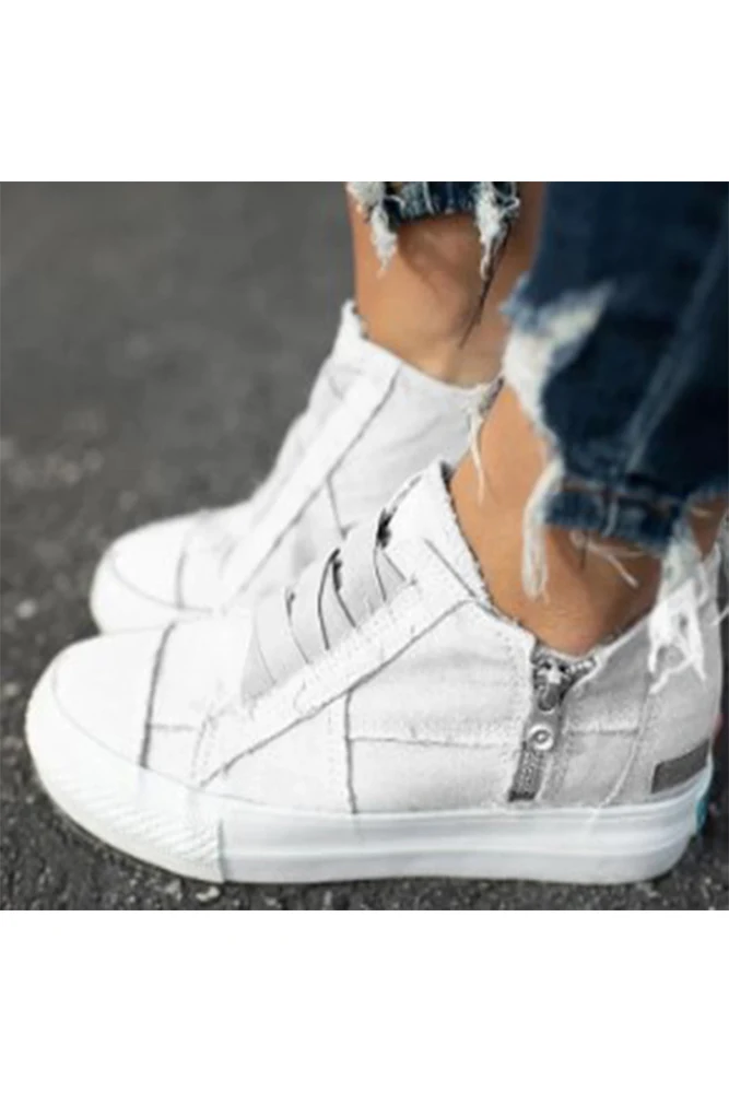 
2020 New Fashion Ready to Ship Wholesale Cheap Women Casual Fashion Canvas Flat Sneakers Shoes Zipper Side 