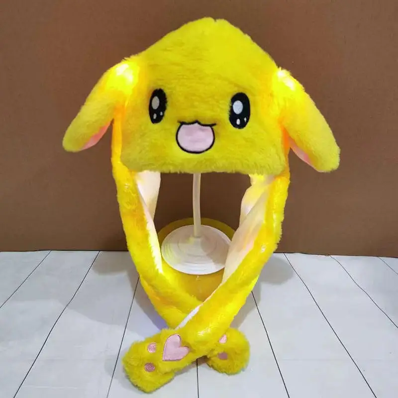 CE CPC Cartoon Stuffed Animal Plush Toys LED Light Up Hats Airbag Moving Ears Cosplay Party Holiday Dress Winter Cap Girl Gift