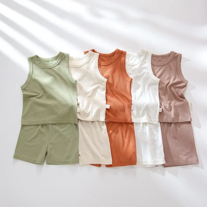 RTS summer elastic and soft 2 piece pajama set Lounger baby summer tank with bike short set