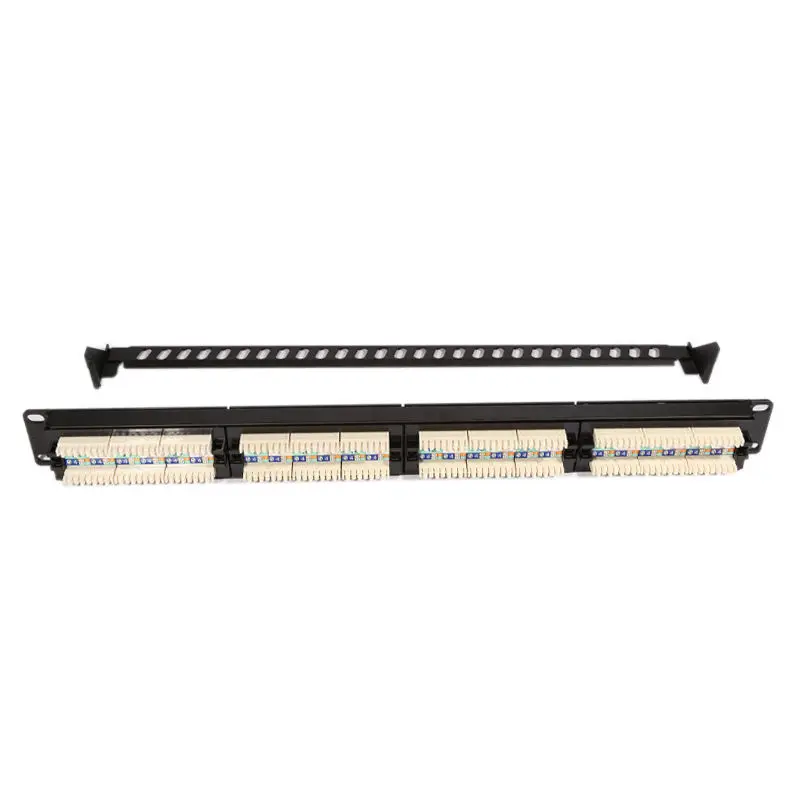 19in 1U Rack 24 Port CAT6 Shielded Patch Panel RJ45 Network Cable Adapter Keystone Jack Ethernet Distribution Frame